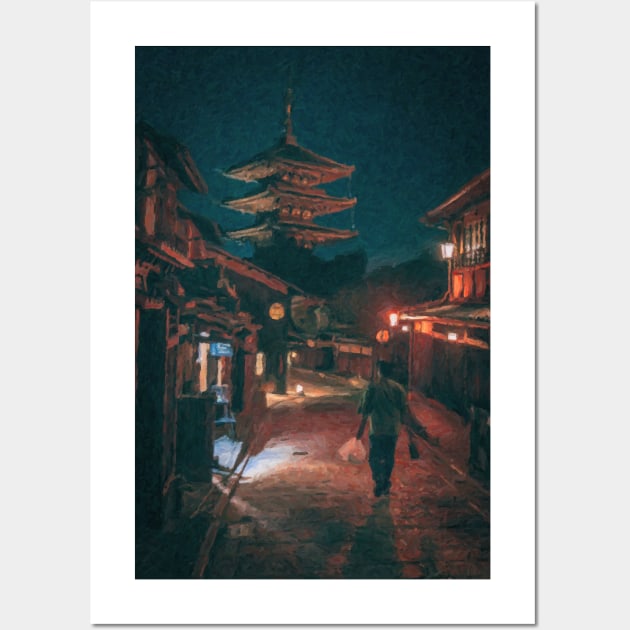 Japan Streets at Night painting Wall Art by SatisfyingPaintings2